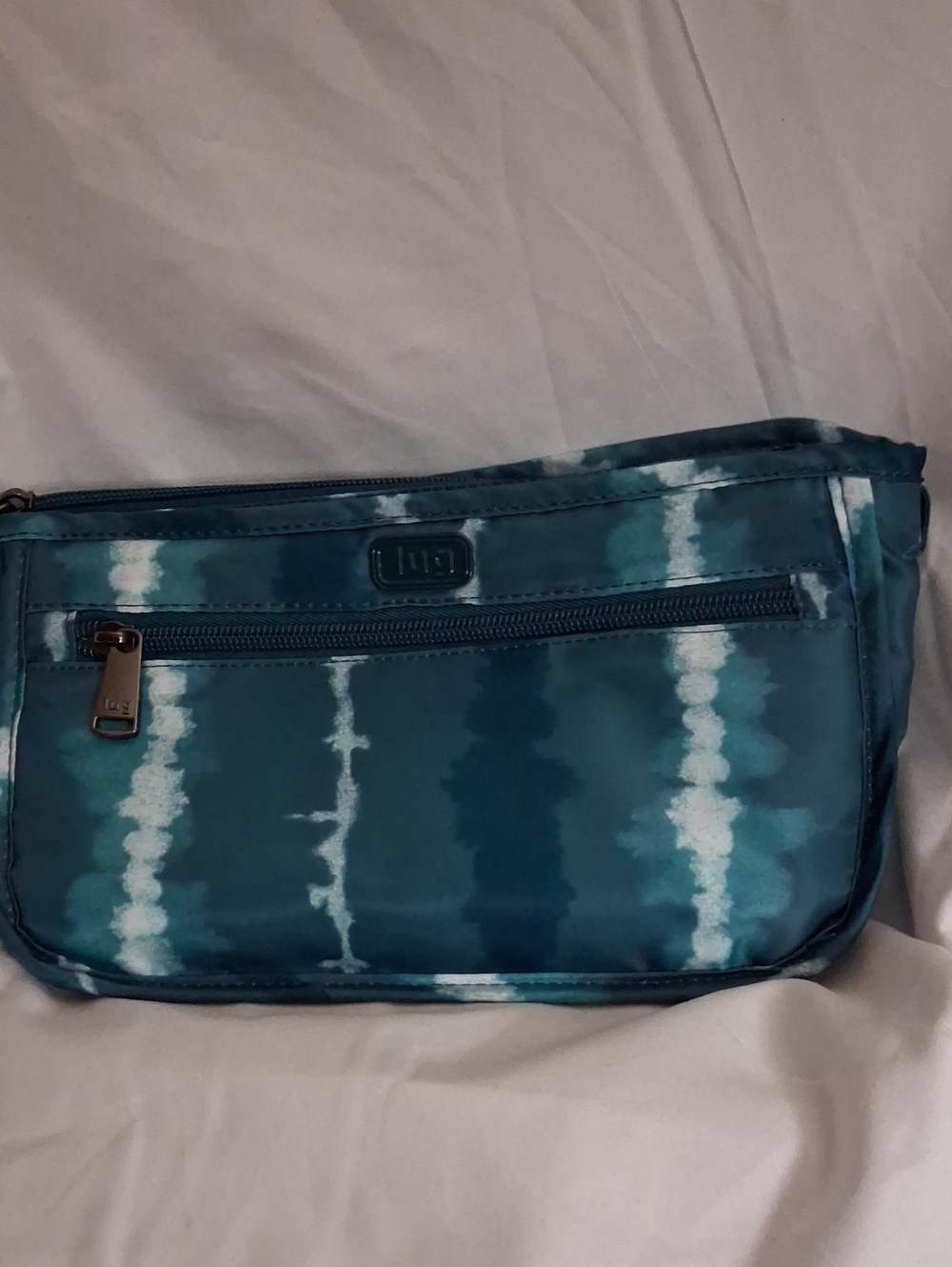 lug Teal and White Tie-Dye Cosmetic Pouch